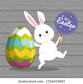 rabbit with easter egg and sticker notice