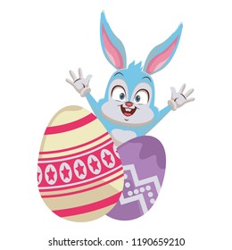 Rabbit with easter eggs cartoon