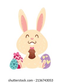 carácter de conejo y huevos de pascua