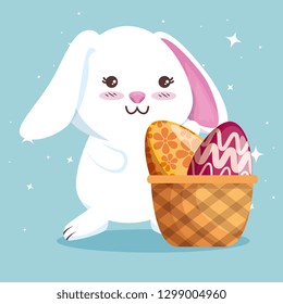 rabbit and easter eggs decoration inside basket