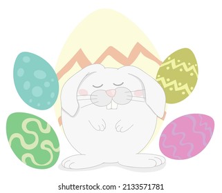 rabbit and easter eggs with expressions