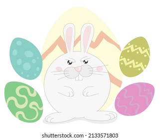 rabbit and easter eggs with expressions