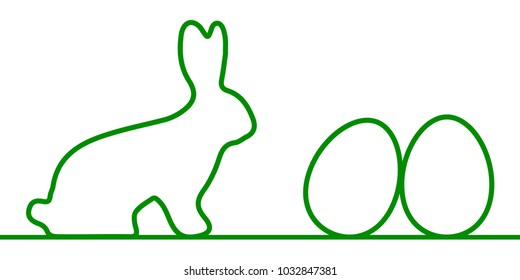 Rabbit with Easter eggs one line - stock vector