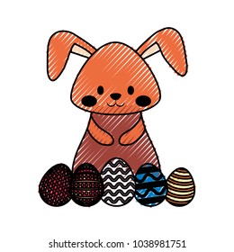 rabbit with  easter eggs  vector illustration