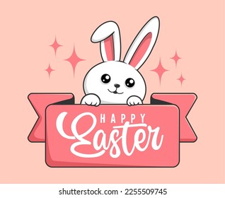 Rabbit Easter Happy Easter Day - Cute Bunny Easter Label