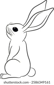 Rabbit easter isolated on white ears up in line style