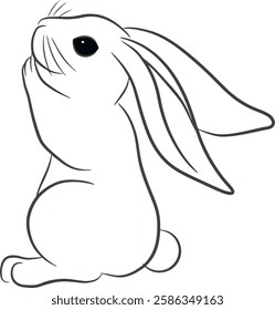 Rabbit Easter isolated on white ears down, pads up in line style
