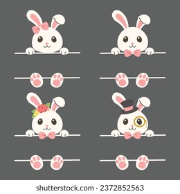 Rabbit Easter split monogram, Leave space for entering text and characters. Collection of cute rabbit cartoon vector. Cute cartoon character.