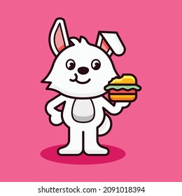 Rabbit Eat Burger Mascot Illustration