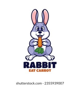 Rabbit Eat Carrot Cartoon Mascot Logo Design