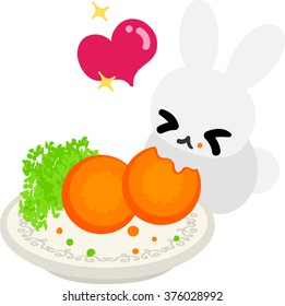 A rabbit eating carrots