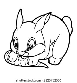 rabbit eating line vector illustration,isolated on white background,top view