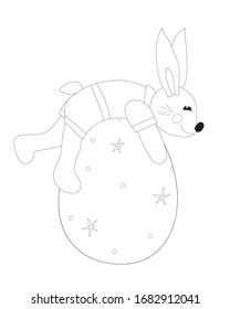 Rabbit with egg coloring page. Bunny with egg isolated on the white background.