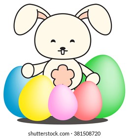 Rabbit and Egg Easter Cartoon Illustration
