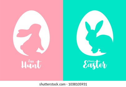 Rabbit in egg, icon design. Happy Easter greeting card. Flat style, vector illustration.