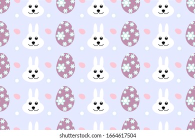 Rabbit with egg seamless pattern on blue background. Vector.
