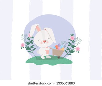 rabbit and egg in wheelbarrow