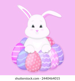 A rabbit with eggs around it. Happy Easter. Easter vector illustration