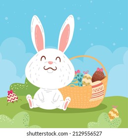 rabbit and eggs in basket character