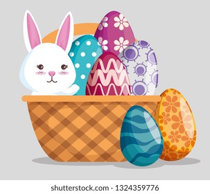 rabbit with eggs decoration in the basket to event