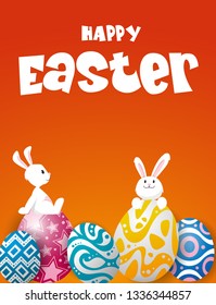 Rabbit and eggs in Easter day.Bunny Ears Vector