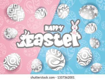 Rabbit and eggs in Easter day.Bunny Ears background Vector