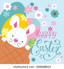 Rabbit and eggs for easter greeting card