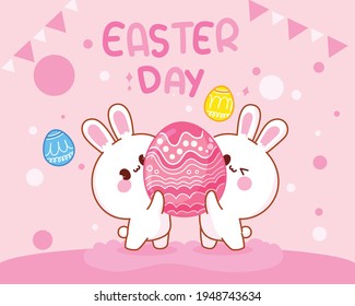 Rabbit with eggs happy Easter day hand drawn cartoon art illustration
