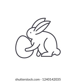 Rabbit with eggs line icon concept. Rabbit with eggs vector linear illustration, symbol, sign