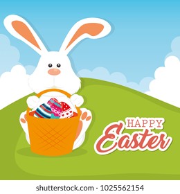 rabbit with eggs painted easter celebration