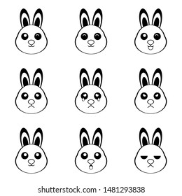 Rabbit Emoticon set pack black white