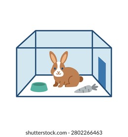Rabbit Enclosure Illustration Containing rabbit cage, small pet habitat, animal care, and flat illustration. Flat illustration