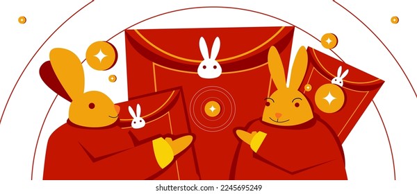 rabbit and envelope for chinese new year illustration. vector illustration