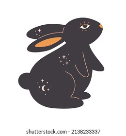 Rabbit with esoteric, mystic, magician elements. Year of the Rabbit. Hand drawn vector illustration