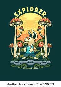 Rabbit The Explorer Vector Print Illustration