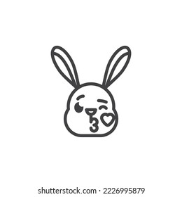 Rabbit face blowing a kiss emoticon line icon. linear style sign for mobile concept and web design. Kissing bunny emoji outline vector icon. Symbol, logo illustration. Vector graphics