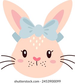 Rabbit Face With Bow Headband Vector Illustration