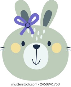 Rabbit Face With Bow Vector Illustration