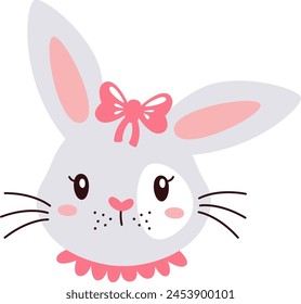 Rabbit Face With Bow Vector Illustration
