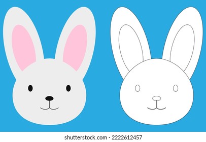 Rabbit face cartoon character. Cute outline rabbit animal face coloring book for kids. Vector illustration. Outline icon rabbit head. Cartoon face logo.
