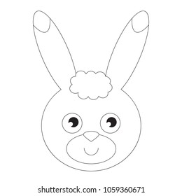 Rabbit Face cartoon. Outlined illustration with thin line black stroke