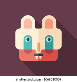 Rabbit face character colorful flat square icon with long shadows.
