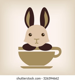 Rabbit face with coffee cup logo vector.