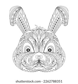 rabbit face doodle. stylized bunny, ornament. coloring book page for adult. Vector illustration. Hand drawn artwork