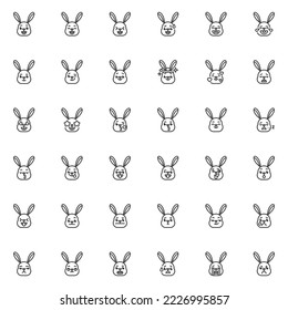 Rabbit face emoticons line icons set. linear style symbols collection, outline signs pack. Bunny emoji vector graphics. Set includes icons as easter bunny smiley, happy rabbit emotion, smiling hare