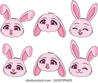 Rabbit Face Expression Set Vector
