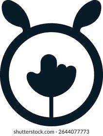 Rabbit Face with Floral Detail Emblem