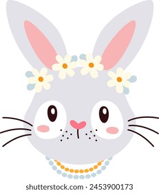 Rabbit Face With Flowers Headband Vector Illustration