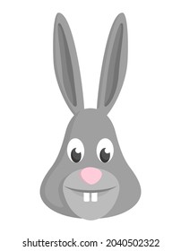 Rabbit face front view. Animal head in cartoon style.