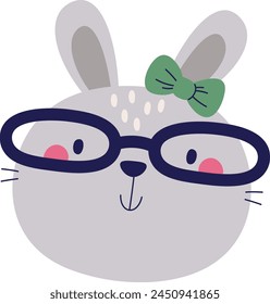 Rabbit Face With Glasses Vector Illustration